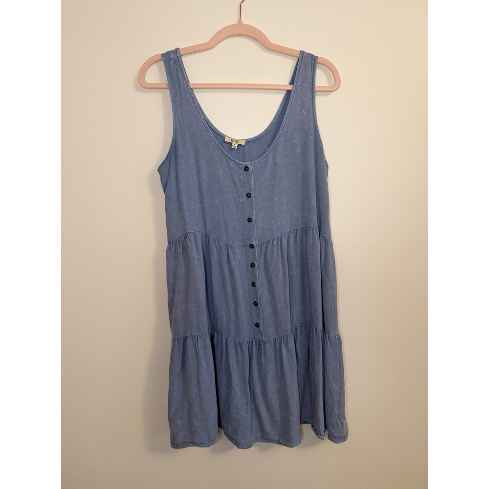 Kori America Chambray Blue Tiered Button Mini Dress Size S